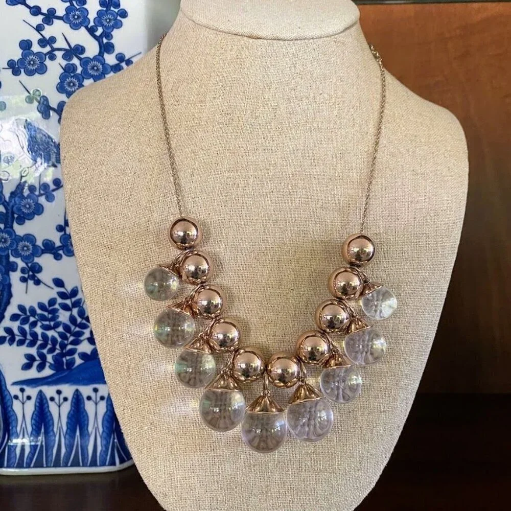 WHBM Lucite Sphere Drop Goldtone Statement Necklace
